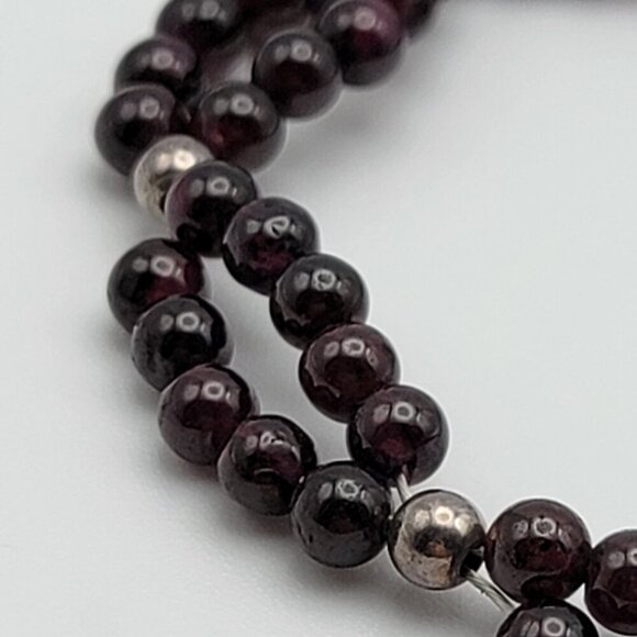 Vintage Sterling Silver Garnet Beaded Bracelet 7.5 In Leaf Toggle Clasp Native - Picture 3 of 9